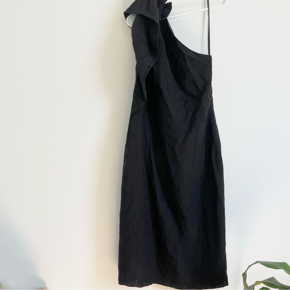 Banana Republic One Shoulder w Ribbon Black Lace Dress Knee Length Lined LBD 0